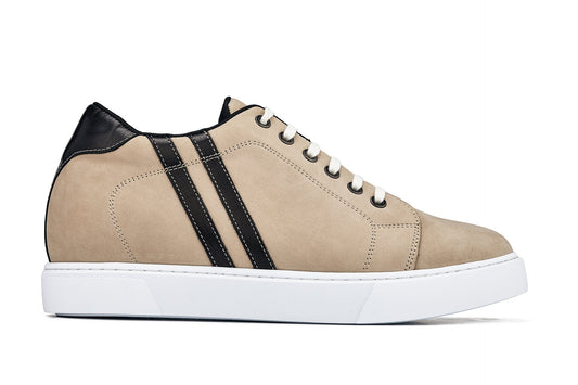 CALTO - K1552 - 2.8 Inches Taller (Taupe) - Lace Up Casual Sneakers
