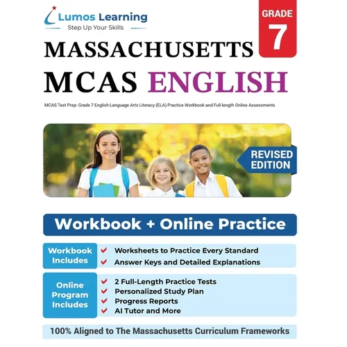 MCAS Test Prep: Grade 7 English Language Arts Literacy (ELA) Practice Workbook and Full-length Online Assessments: Next Generation Massachusetts Compr - Paperback