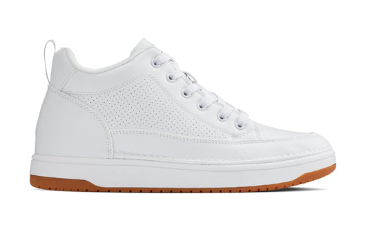 CALTO - Q272 - 2 Inches Taller (White & Gum Sole) -Elevated Leatherette Micro-Perforated Sneakers