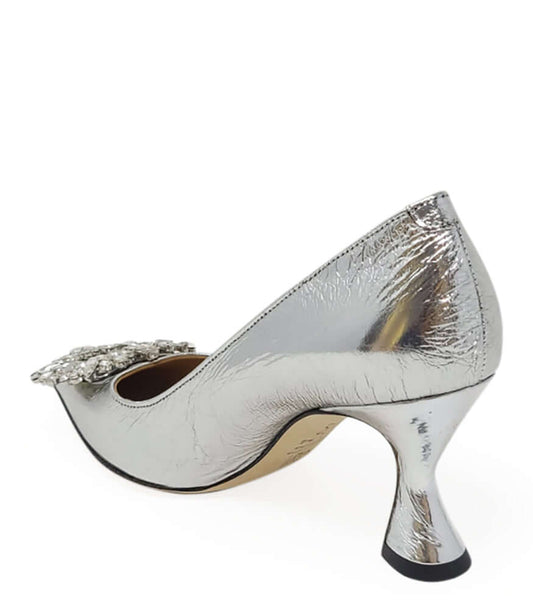 Silver Leather Kitten Heel Pump