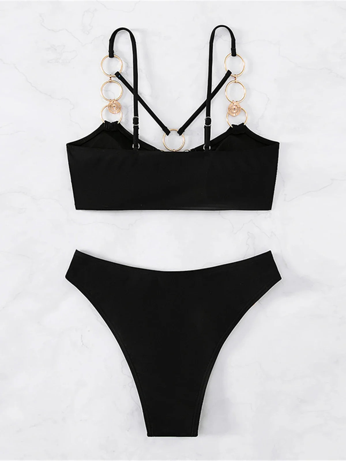 π Sexy Metal Ring Mid-Waist Bikini Set β Women's Two-Piece Padded Swimsuit | Trendy Bathing Suit for Beach & Pool