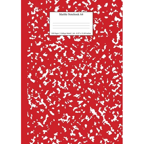 Marble Notebook A4: Red Marble College Ruled Journal - Paperback