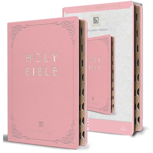 KJV Holy Bible, Giant Print Thinline Large Format, Pink Premium Imitation Leather with Ribbon Marker, Red Letter, and Thumb Indexâ - Bonded Leather
