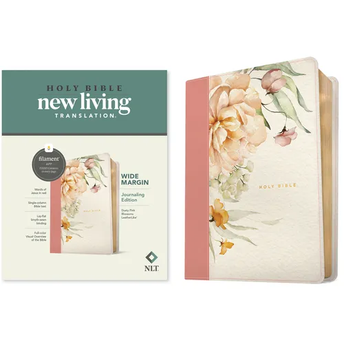 NLT Wide Margin Bible, Filament Enabled (Leatherlike, Dusty Pink Blossoms, Red Letter) - Imitation Leather