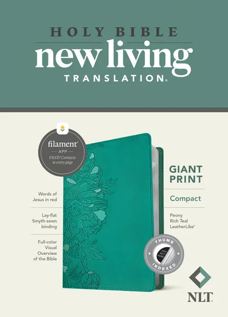 NLT Compact Giant Print Bible, Filament Enabled (Leatherlike, Peony Rich Teal, Indexed, Red Letter) - Imitation Leather