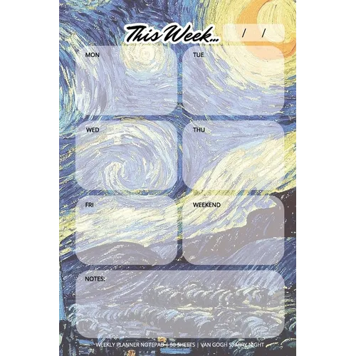 Weekly Planner Notepad: Van Gogh Starry Night, Daily Planning Pad for Organizing, Tasks, Goals, Schedule - Paperback