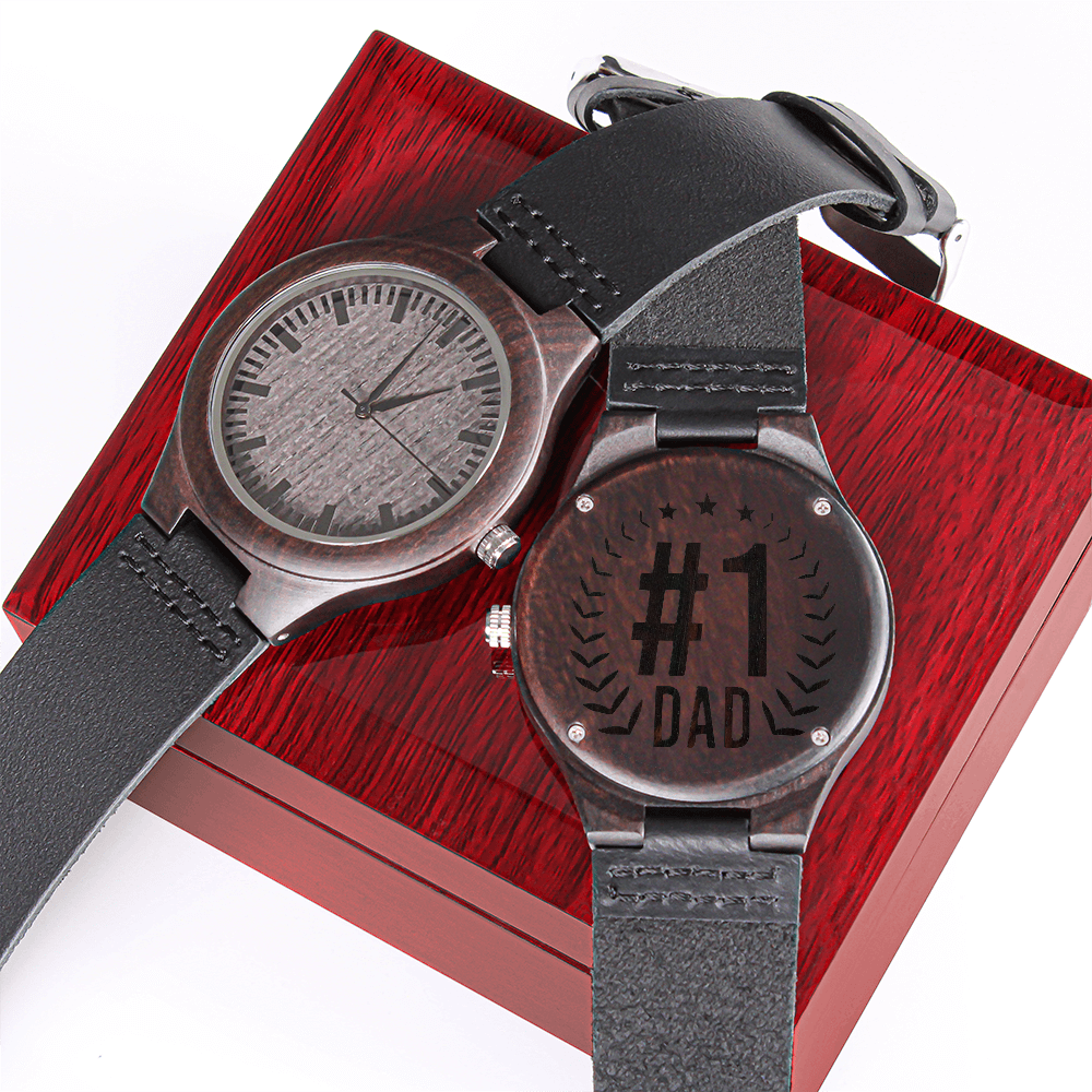 #1 Dad Happy Father's Day Engraved Wooden Watch