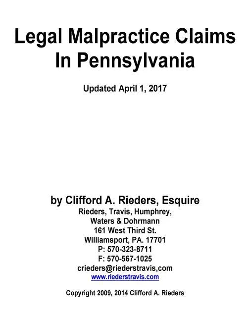 Legal Malpractice Claims In Pennsylvania - Paperback