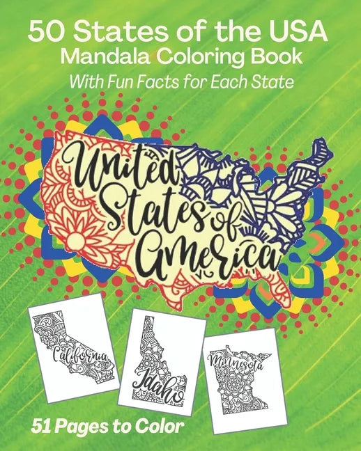 50 States of the USA Mandala Coloring Book: With Fun Facts for Each State, United States of America - Paperback