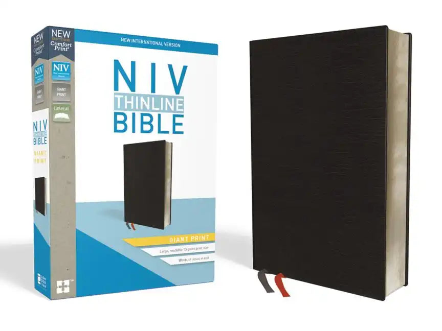 NIV, Thinline Bible, Giant Print, Bonded Leather, Black, Indexed, Red Letter Edition - Bonded Leather