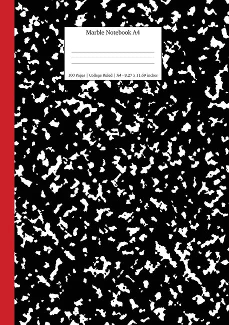 Marble Notebook A4: Black and Red Spine College Ruled Journal - Paperback