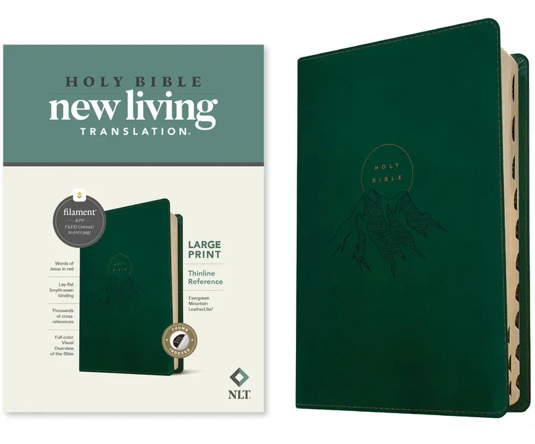 NLT Large Print Thinline Reference Bible, Filament Enabled (Leatherlike, Evergreen Mountain, Indexed, Red Letter) - Imitation Leather