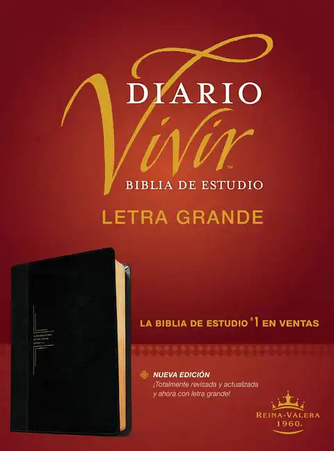 Biblia de Estudio del Diario Vivir Rvr60, Letra Grande (Letra Roja, Sentipiel, Negro/Ónice) - Imitation Leather