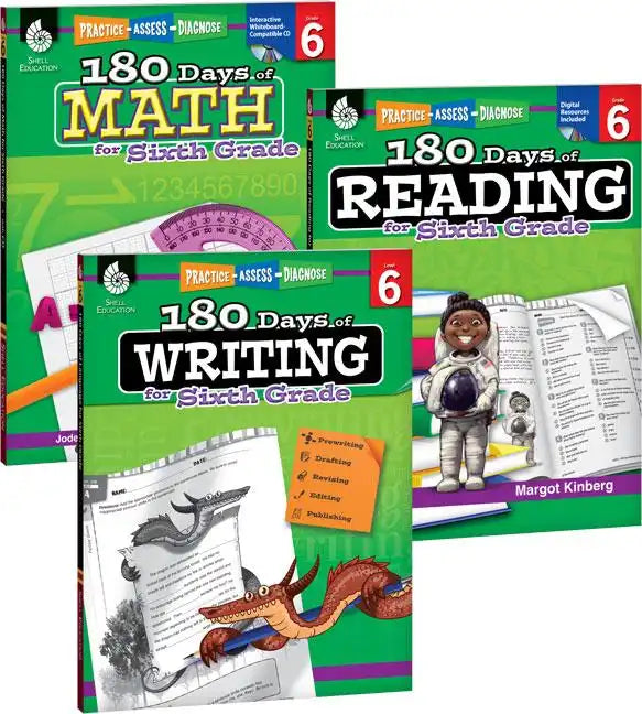 180 Days(tm) Reading, Writing and Math for Grade 6: 3-Book Set: Practice, Assess, Diagnose - Paperback