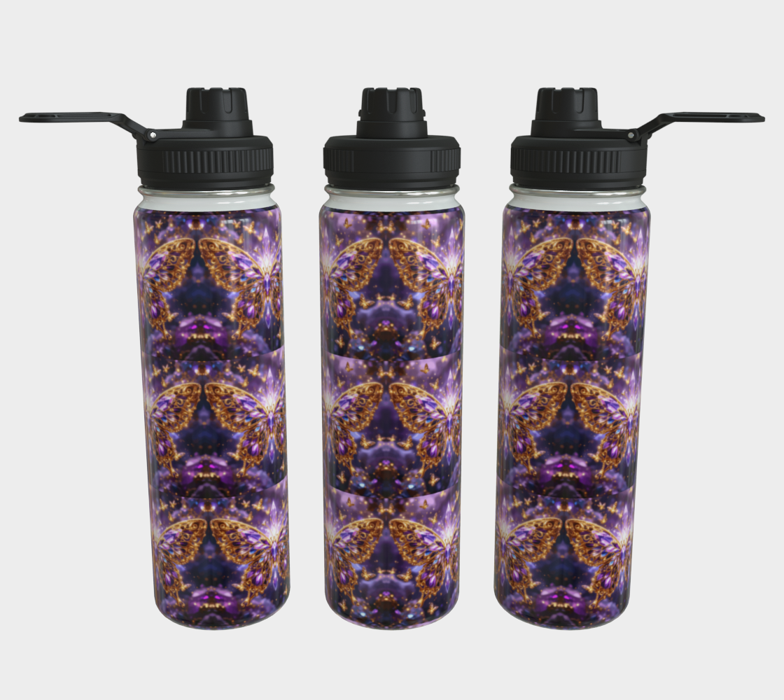 Crystal Purple Butterflies 24 oz Stainless Steel Water Bottle