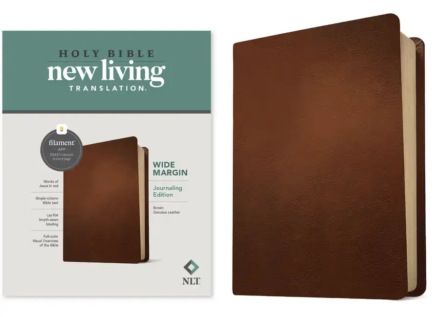 NLT Wide Margin Bible, Filament Enabled (Genuine Leather, Brown, Red Letter) - Leather
