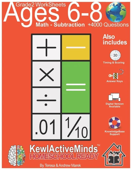 Grade 2 Worksheets - Math Subtraction, HomeSchool Ready +4000 Questions: Includes Timing & Scoring, Answer Keys, Knowledgebase Support - Paperback