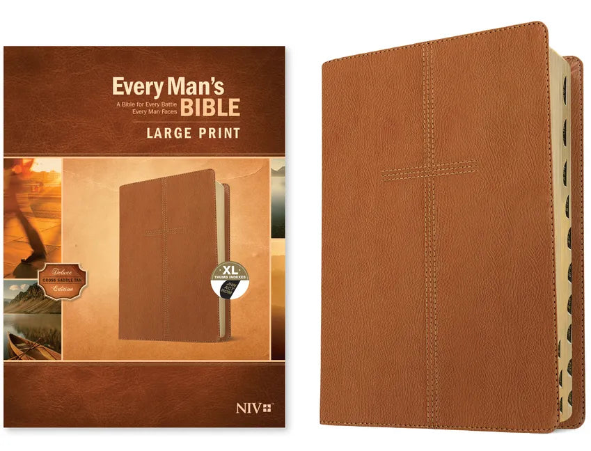 Every Man's Bible Niv, Large Print (Leatherlike, Cross Saddle Tan, Indexed) - Imitation Leather