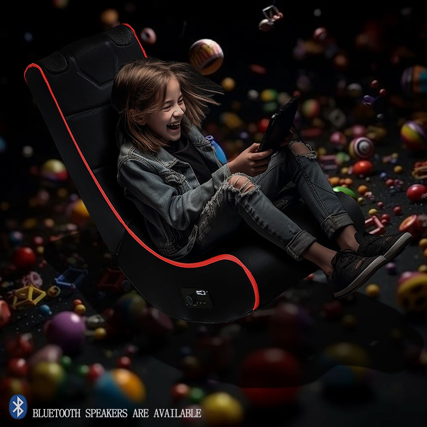 Foldable Gaming Chair With Onboard Speakers, Bluetooth Connection - Black / Red