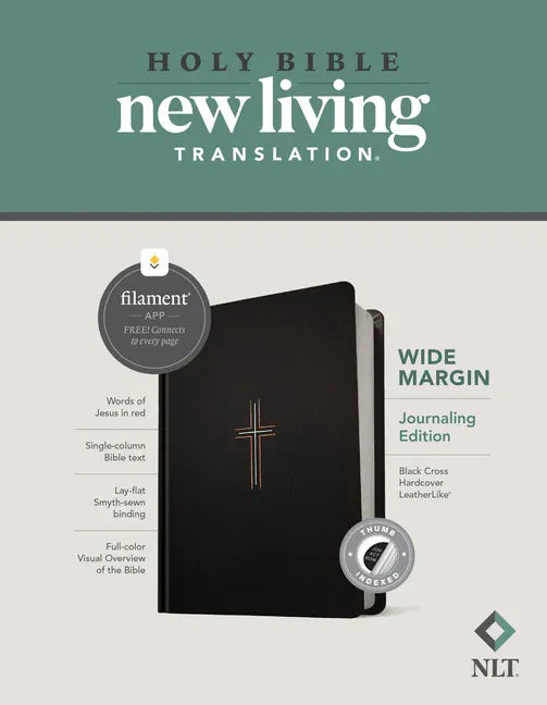 NLT Wide Margin Bible, Filament Enabled (Hardcover Leatherlike, Black Cross, Indexed, Red Letter) - Imitation Leather