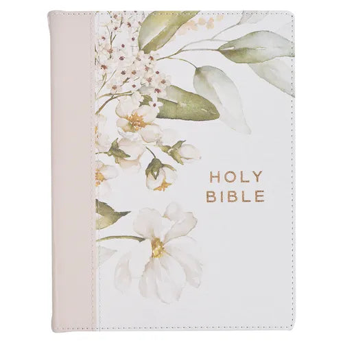 KJV Note-Taking Bible Faux Leather Hc Gray Floral Printed - Leather