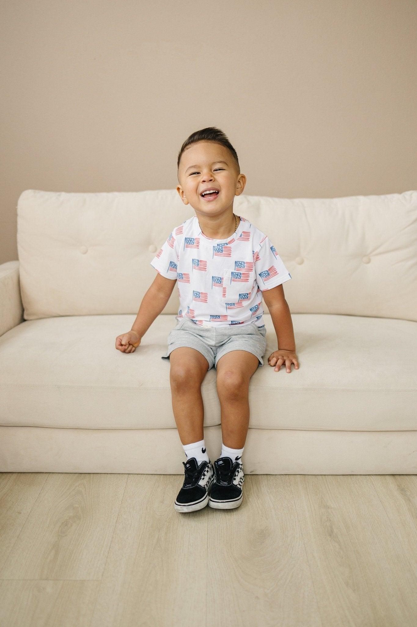 Flag Print Bamboo Pocket Tee & Shorts