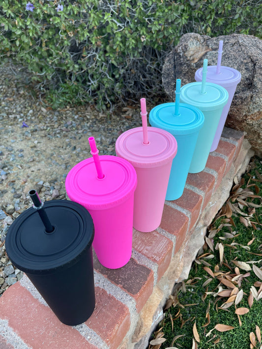 Pastel Cup Blank Cups Tumblers, 24 oz Matte Tumblers, Double Wall Acrylic Tumbler With Straw and Screw Lid BPA Free