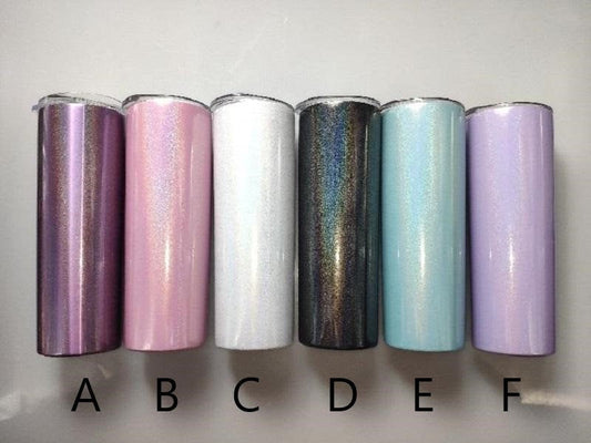 20oz Sublimation Blank Straight White Blue Purple Black Pink Stainless Glitter Sparkle Tumbler, Straw & lid