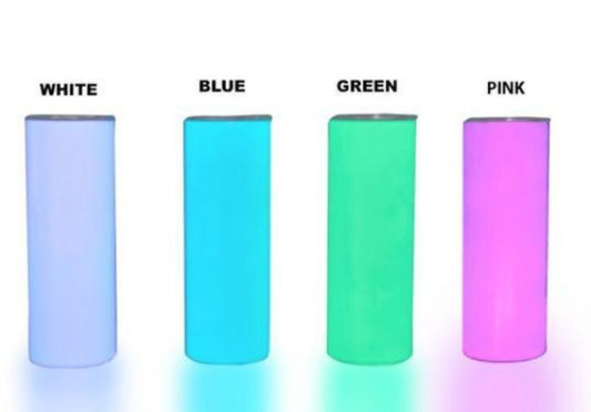 20oz Tumblers Glow in the Dark Blank White Red Coral Blue Green or Pink Stainless Sublimation Tumbler W/Straw, lid & Box