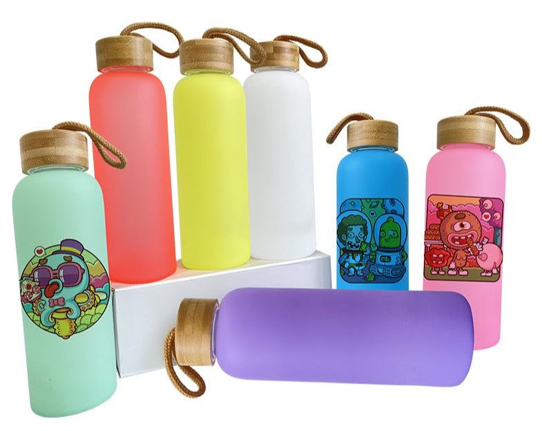 25oz Sublimation blank color glass sports bottle Tumblers (Includes Bamboo Lid)