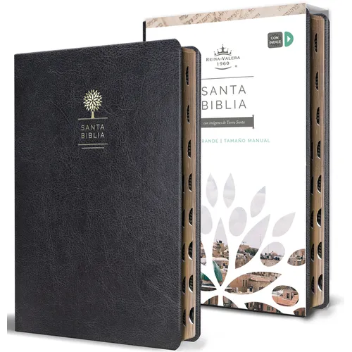 Biblia Reina Valera 1960 Letra Grande. Sã-Milâ Piel Negro, Ã-Ndice, Tamaño Manual / Spanish Bible Rvr 1960. Handy Size, Thumb Index, Large Print, Bla - Bonded Leather