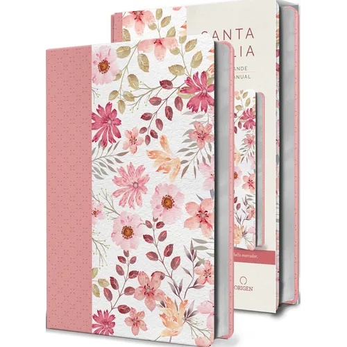 Biblia Reina Valera 1960 Letra Grande. Piel Rosada Con Flores, Tamaño Manual / Spanish Bible Rvr 1960 Large Print. Imitation Pink Leather with Flowers - Bonded Leather
