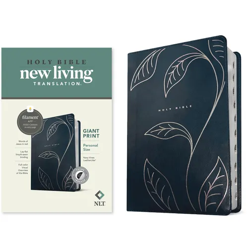 NLT Personal Size Giant Print Bible, Filament Enabled (Leatherlike, Navy Vines, Indexed, Red Letter) - Imitation Leather