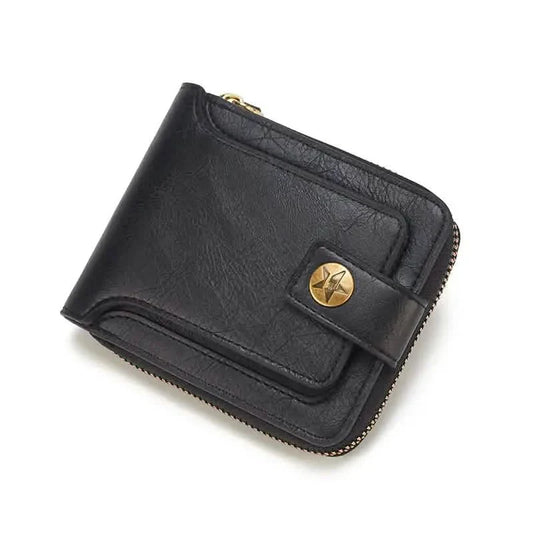 Men's PU Leather Solid Color Business Wallet, Card Holder With Zipper & Button