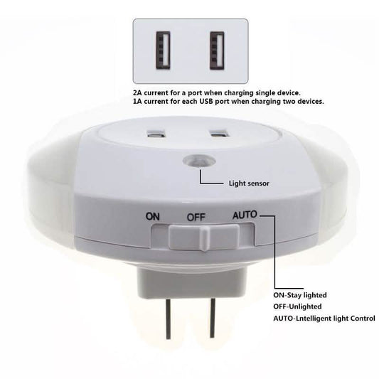 Night Light With 2 USB Ports