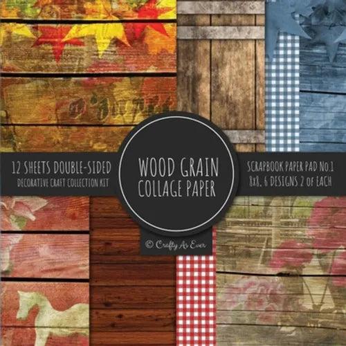 Wood Grain Collage Paper for Scrapbooking Photo Art: Wood Print Flat Lay Shiplap Style Decorative Paper for Crafts - Paperback