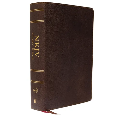 NKJV Study Bible, Premium Calfskin Leather, Brown, Full-Color, Red Letter Edition, Comfort Print: The Complete Resource for Studying God's Word - Leather