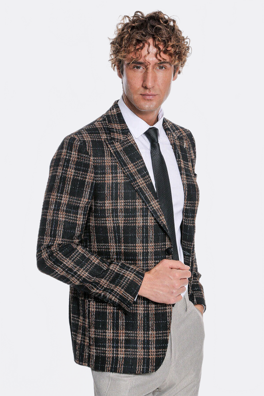 Plaid Slim Fit Black Men Blazer - Wessi