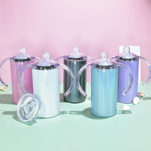 Sublimation 12oz Blank White, Pink, Blue, Purple, Silver Glitter Holographic Sippy Cup Stainless Drinking Tumbler