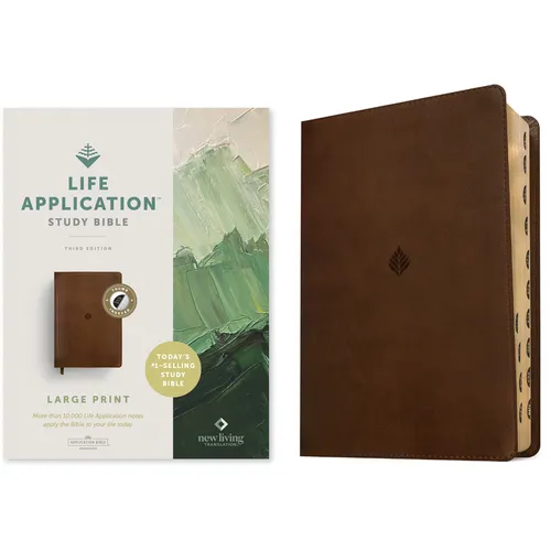 NLT Life Application Study Bible, Third Edition, Large Print (Leatherlike, Rustic Brown Leaf, Indexed, Red Letter) - Imitation Leather