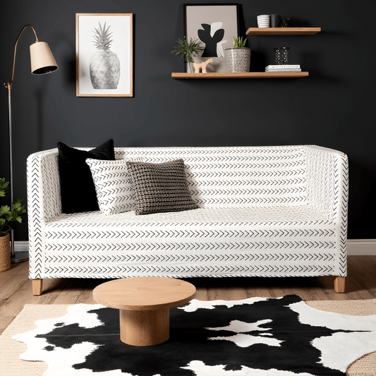 White Boho Mudcloth Slipcover – Compatible with IKEA Knopparp Sofa (2-Seater or 3-Seater)
