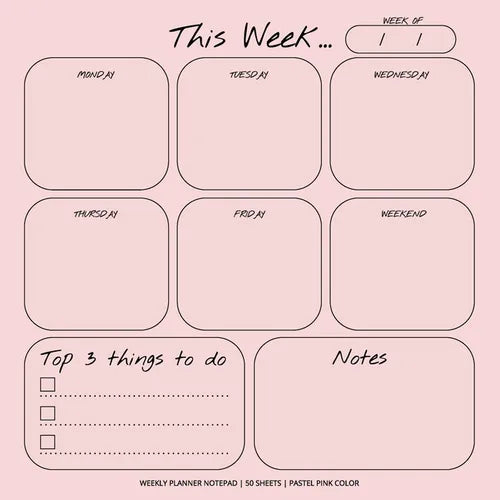 Weekly Planner Notepad: Pastel Pink Color, To Do List, Daily Agenda, Organizer, Desk Pad, 50 Sheets - Paperback