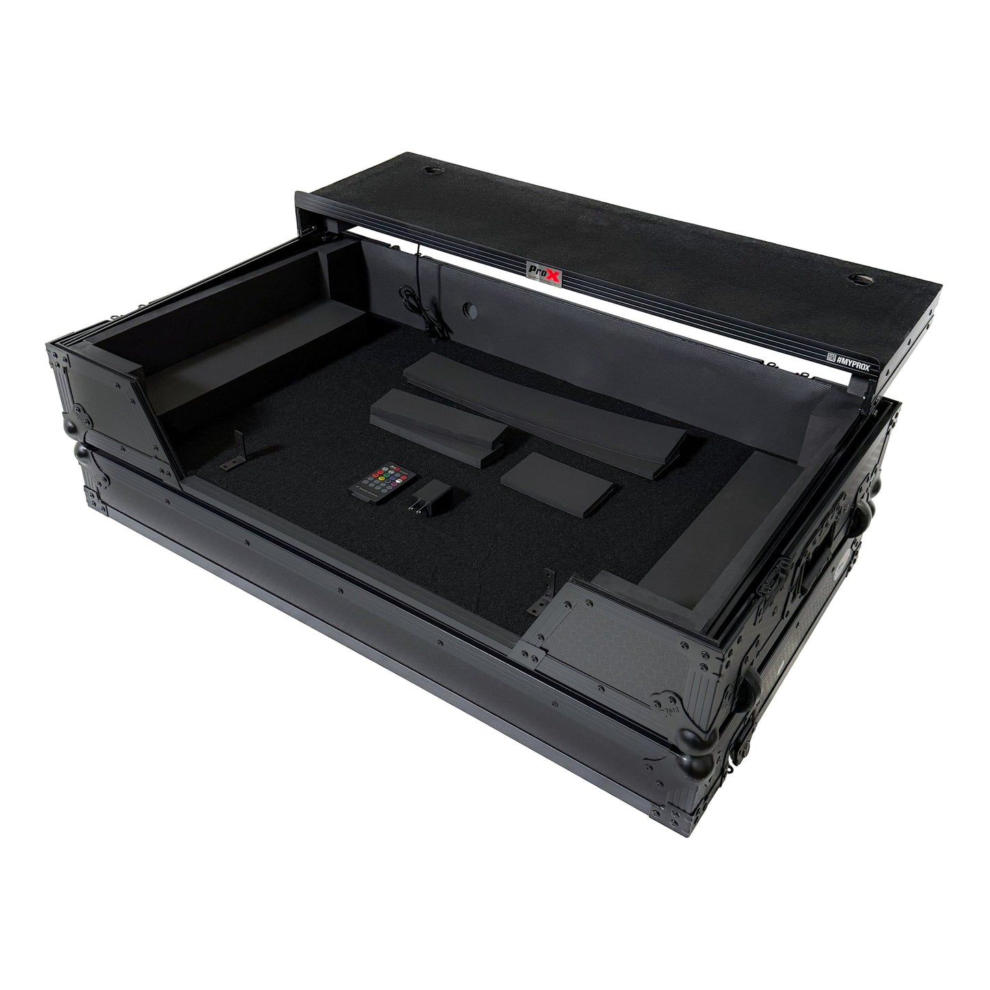 ProX XS-XDJAZWLTBLLED - ATA Flight Case For Pioneer XDJ-AZ DJ Controller with Laptop Shelf 1U Rack Space, Wheels, and LED - Black