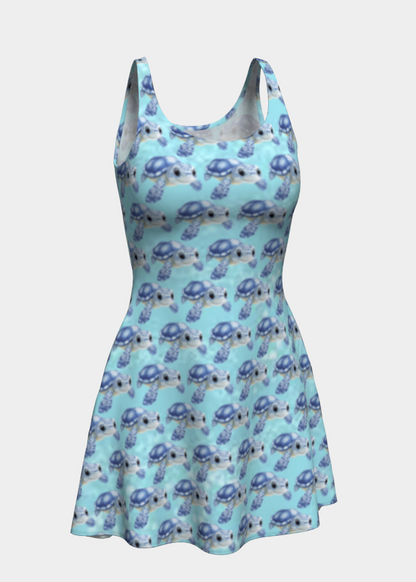 Baby Sea Turtles in the Ocean Short Flared Dress