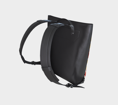Red and Gold Pattern Vegan Leather Backpack