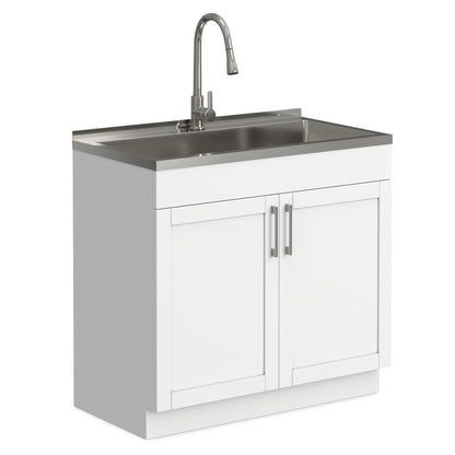Modern Shaker All-In-One Laundry Utility Sink And Cabinet with Pull Out Faucet