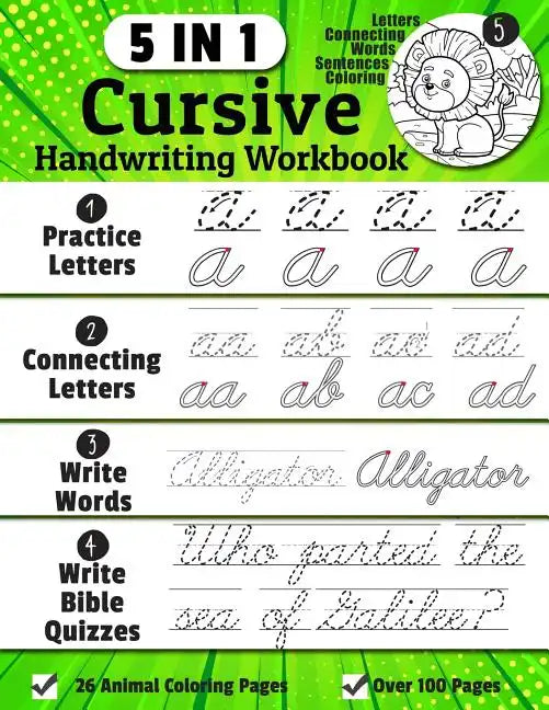 Cursive Handwriting Workbook: 5-in-1 Cursive Handwriting Practice Books Beginning to Master For Kids: Tracing Letters, Connecting Cursive Letters, W - Paperback