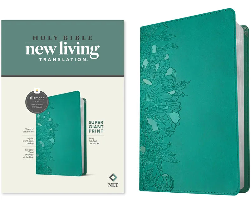 NLT Super Giant Print Bible, Filament Enabled (Leatherlike, Peony Rich Teal, Red Letter) - Imitation Leather
