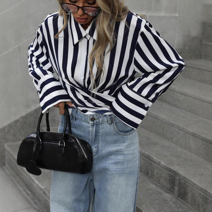 Women's Striped Long-Sleeve Loose Shirt – S–2XL