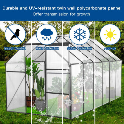 [06X12FT] Heavy-Duty Black Polycarbonate Greenhouse With Raised Base And Anchor (SAK92451)